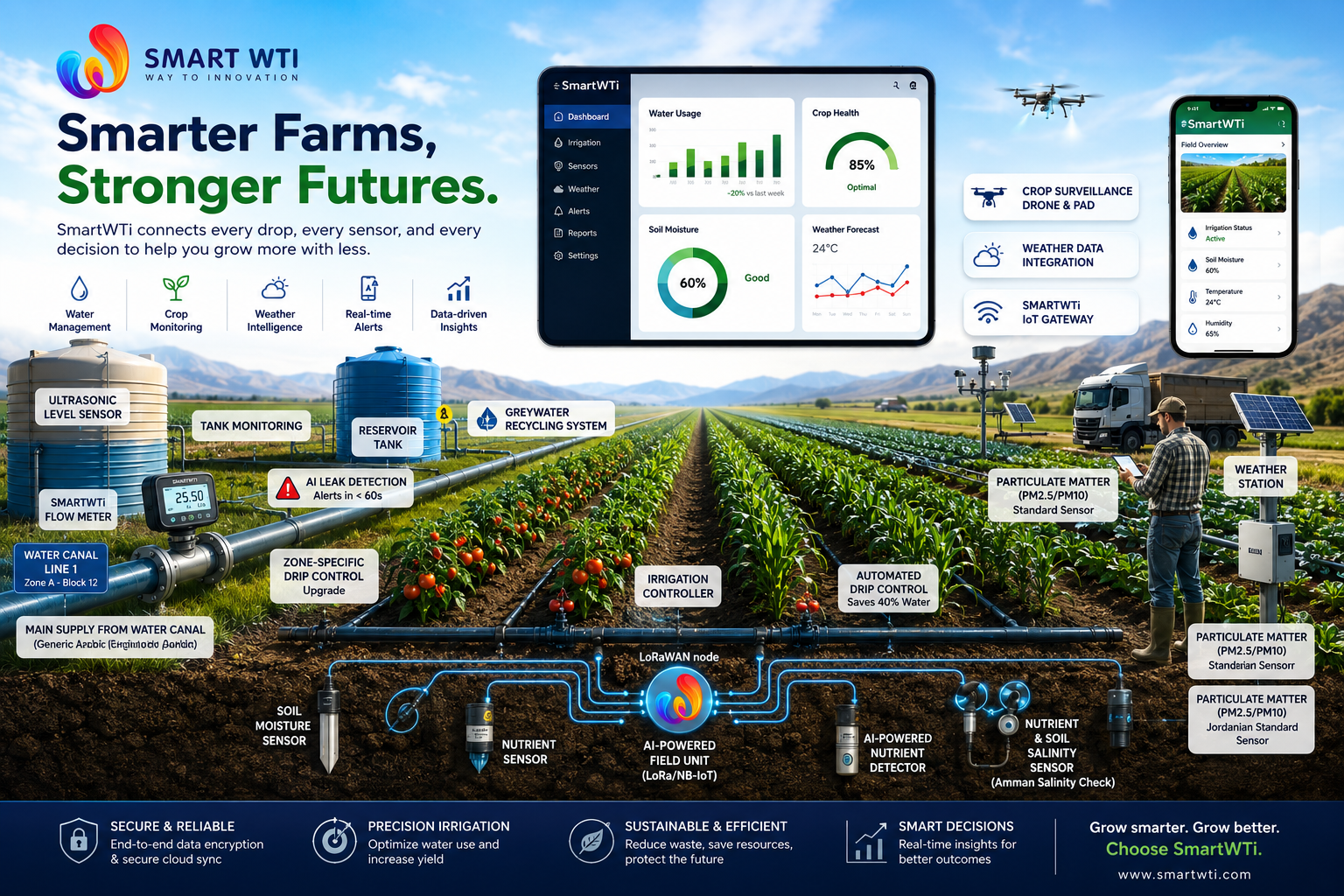 SmartWTI agricultural smart irrigation case study results — water saved and yield increase on real farms
