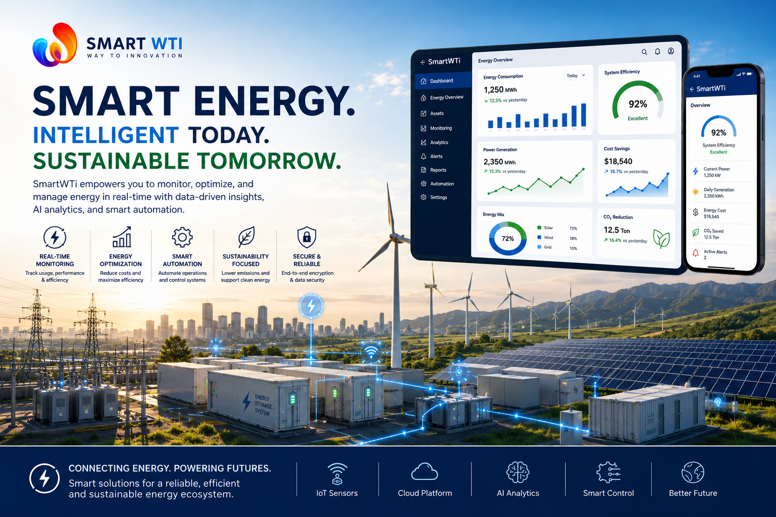 SmartWTI Smart Energy Management System (EMS) — energy monitoring, peak-demand control and analytics dashboard