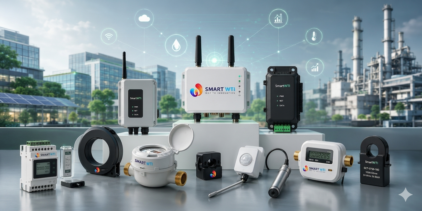 SmartWTI IoT sensor and hardware range — LoRaWAN and NB-IoT gateways, smart water meters, energy meters and environmental sensors
